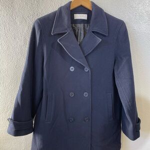 Sandro Paris Navy Wool Peacoat Size 14 Double Breasted Classic Nautical Jacket